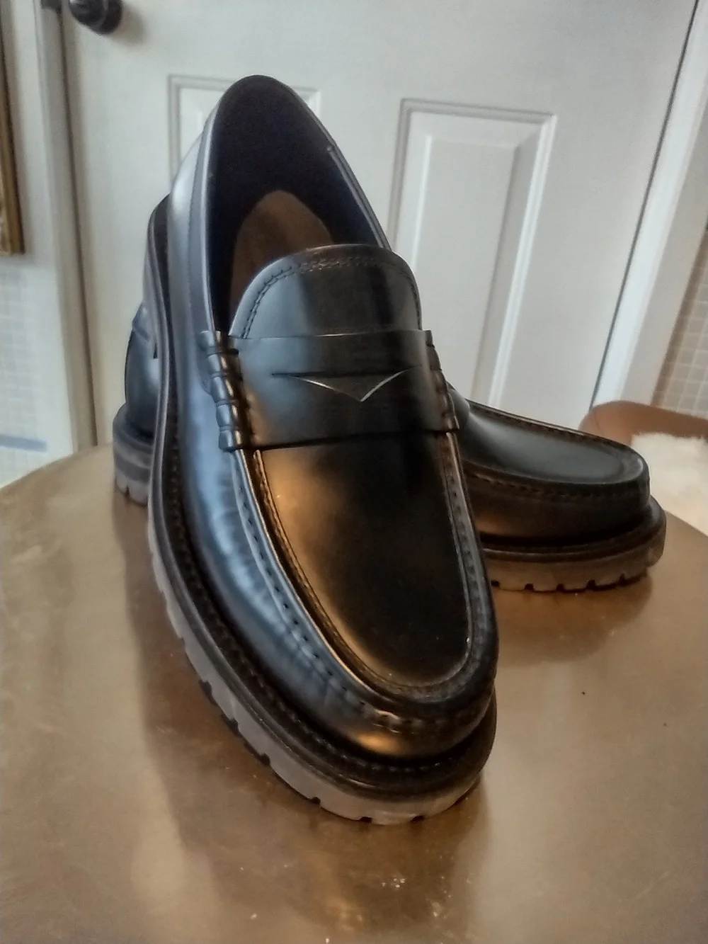 Massimo Dutti Black Leather Penny Loafers